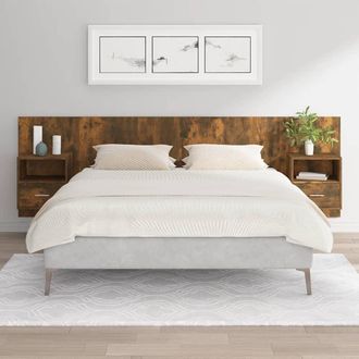 vidaXL Cabecero De Cama Con Mesitas Madera Contrachapada Roble Ahumado Vidaxl