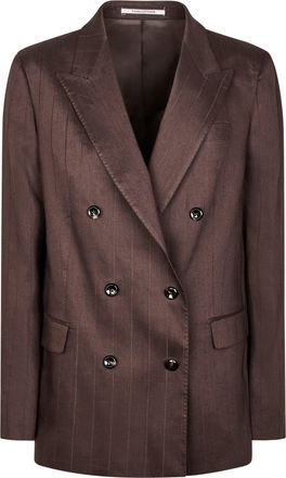 Tagliatore Double-Breasted Pinstripe Jacket with Structured Silhouette