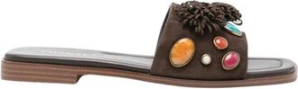 Twinset Suede Slide Sandalen - Dames - Sandalen - Bruin - 38 EU - Leer - Schoenen