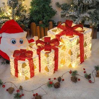 OEM Cajas De Regalo Navide&ntilde;as Iluminadas - Juego De 3 Tama&ntilde;os (25x25cm, 20x20cm, 15x15cm) - Decoraci&oacute;n C&aacute;lida Y Festiva Para Interiores Y Exteriores