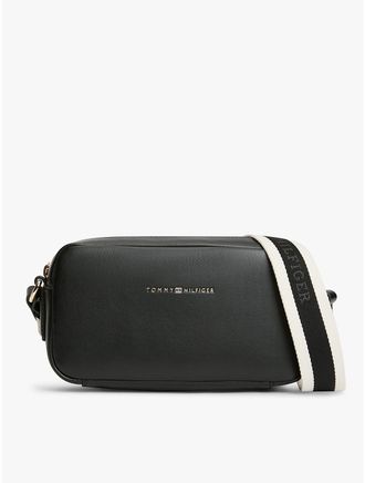 Tommy Hilfiger Womens Tonal Logo Strap Crossbody Bag - Black