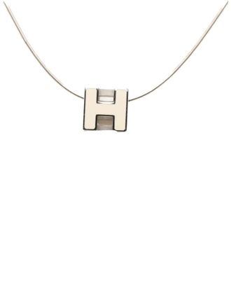 Hermès Collana con pendente Cage dH Cube placcato palladio con smalto 2000-2020 - Bianco