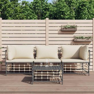 vidaXL Juego De Muebles De Jard&iacute;n 4 Pzas Y Cojines Rat&aacute;n Pe Antracita Vidaxl