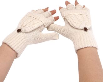 Generic Fingerless Flip Gloves For Women Ski Gloves Mittens Winter Fashion Solid Color Knit Button Flip Cute Use Warm Half Finger Gloves Driving Outdoor Sport