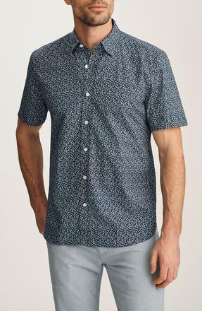 34 Heritage Floral Short Sleeve Stretch Luxe Twill Button-Up Shirt in Vintage Indigo at Nordstrom, Size Xx-Large