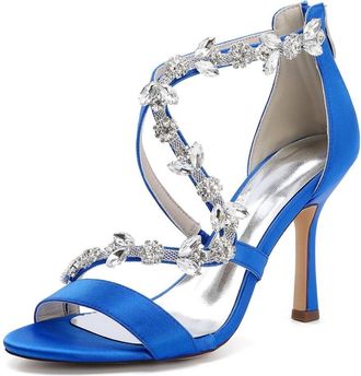 Generic Wedding Bridal Shoes Womens Bridal Stiletto Heels Sandals Sexy Open Toe Satin Wedding Party Dressy Heels Shoes 9.5Cm,Royal Blue,10 UK