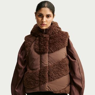 Nike Womens Nike Sportswear Swoosh Series Loose Therma-FIT Hooded Down Vest in Brown | IO9656-259