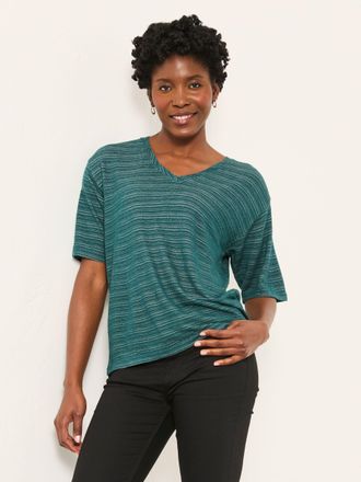 Fat Face FatFace Maddie Teal Blue Short Sleeve Sparkle Round Neck Top