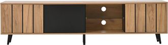 Urban Meuble Mueble de tv efecto madera y negro con estante de cristal templado