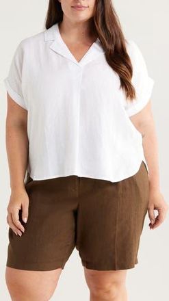 Eileen Fisher Cuffed Cap Sleeve Organic Linen Top in White at Nordstrom Rack, Size 1X