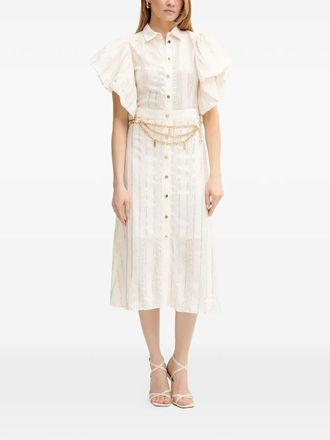 Fracomina ruffled buttoned midi dress - Neutrals