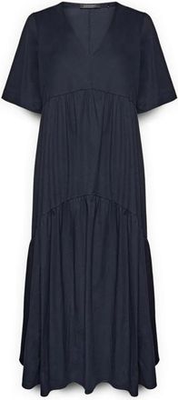 Elena Miro Midi Jurk met Ruches - Dames - Casual kleedjes - Blauw - L - Katoen - Kleedjes