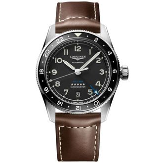 Longines Spirit Zulu Time Black Dial Leather Strap Mens Watch L3.802.4.53.2