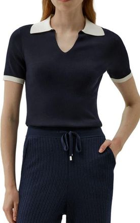 LilySilk Timeless Mei Silk Knit Polo in Navy Blue at Nordstrom, Size Small