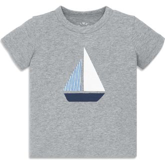 primary Baby Sailboat Tee in Heather Grey Sailboat at Nordstrom, Size 12-18M