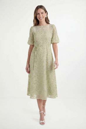 Wallis Womens Petite Burn Out Floral Organza Midi Dress - Green - Size 16 UK