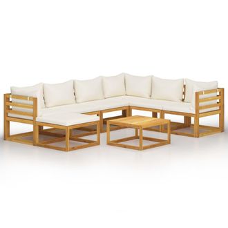 vidaXL Muebles De Jard&iacute;n 8 Pzas Cojines Crema Madera Maciza De Acacia Vidaxl