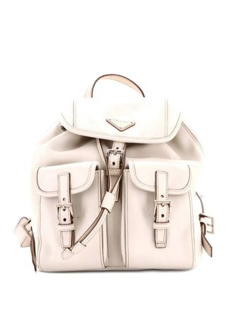 Prada Double Pocket Drawstring Soft Calf Medium backpack - Neutrals