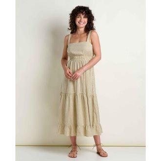 Toad & Co Taj Hemp Tiered Midi Sleeveless Dress in Barley Railroad Stripe at Nordstrom, Size X-Large