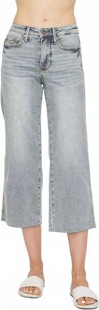 Judy Blue Tummy Control Raw Hem Crop Wide Jeans In Blue