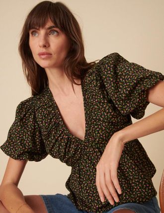 Nobody's Child Black Floral Short Sleeve Top