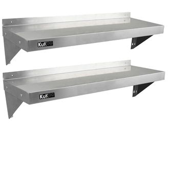 MonsterShop 2 x KuKoo Stainless Steel Shelves 1250mm x 300mm in Silver