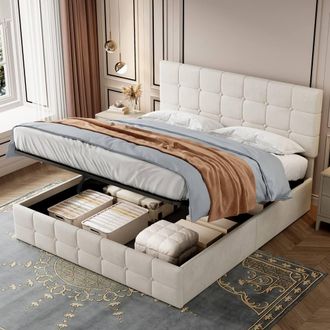 Matteo Beige Velvet Double Ottoman Storage Bed Frame