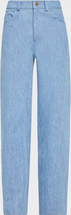 Oscar De La Renta Mid-Rise Denim Straight-Leg Pants