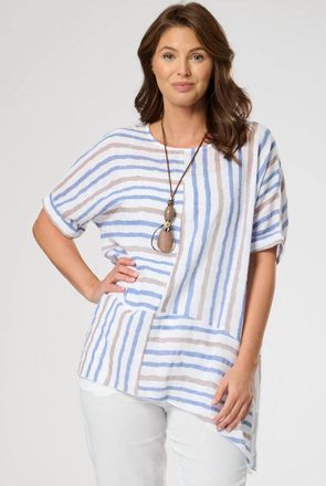 Saloos Drop Shoulder Stripped Top In Blue