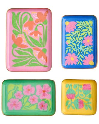 Two's Company Set Of 4 Petal Pop Metal Trinket / Desk Trays
