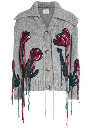 Erdem Embroidered Wool and Cotton-blend Cardigan - Grey - S (UK8-10 / S)