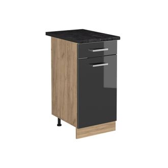 Vicco Mueble Bajo De Cocina R-line, Antracita Alto Brillo/roble Dorado, 40 Cm Encimera Antracita, Vicco