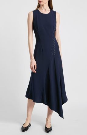 Santorelli Kylie Sleeveless Asymmetric Midi Crepe Dress in Midnight at Nordstrom, Size 10