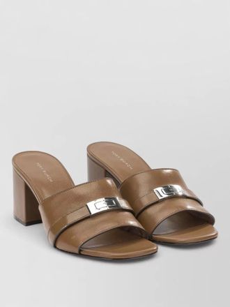 Tory Burch block heel mules open toe buckle
