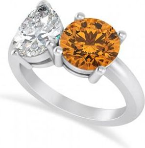 Allurez Round/Pear Diamond & Citrine Toi et Moi Ring 18k White Gold (4.00ct)
