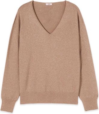Oltre Sweatshirts - Dames - V-hals truien - Beige - S/M - Truien & Vesten