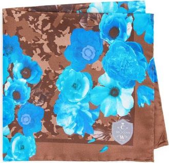 Clifton Wilson Blue & Brown Floral Silk Pocket Square at Nordstrom