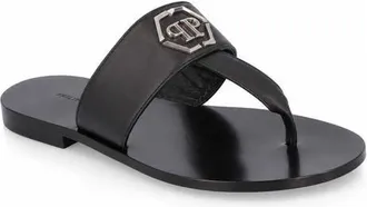 Philipp Plein Leather Flat Sandals Hexagon Men in Black at Nordstrom, Size 45