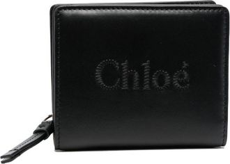 Chloé Sense logo-embroidered leather wallet - women - Calf Leather/Lamb Skin/Cotton/Polyester - One Size - Black