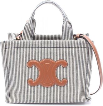Celine Brown Navy White Canvas Leather Tote Bag (Pre-Owned)