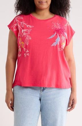 T Tahari Floral Embroidered Cotton Tank in Fuschia at Nordstrom Rack, Size 3 X