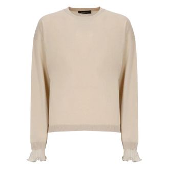 Fabiana Filippi Ronde hals gebreide kleding - Dames - Ronde hals truien - Beige - XS - Katoen - Truien & Vesten
