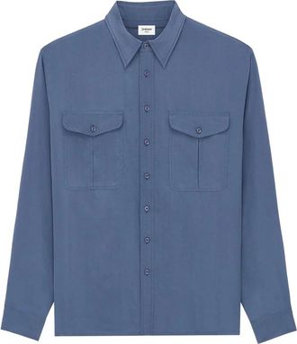 Saint Laurent Casual Shirts, male, Blue, Size: XL Shirt in Viscose and Silk