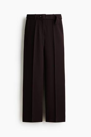 H&M Belted Tailored Trousers in Dark Brown at Nordstrom, Size 10