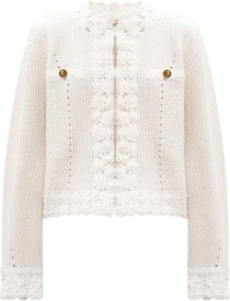 Twinset Gehaakte wollen blend vest - Dames - Vesten - Wit - S - Wol - Truien & Vesten