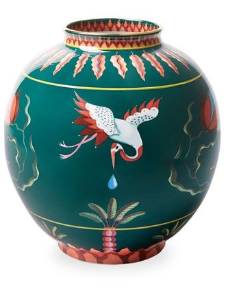 La DoubleJ Stork printed bubble vase - unisex - Porcelain - One Size - Green