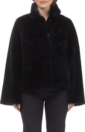 Gorski Genuine Shearling Reversible Chevron Jacket and Horizontal Bottom in Navy/navy at Nordstrom, Size X-Small