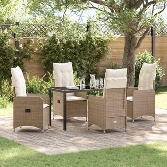 vidaXL Conjunto De Comedor De Jard&iacute;n Con Coj&iacute;n 5 Pcs Beige Polirat&aacute;n Vidaxl