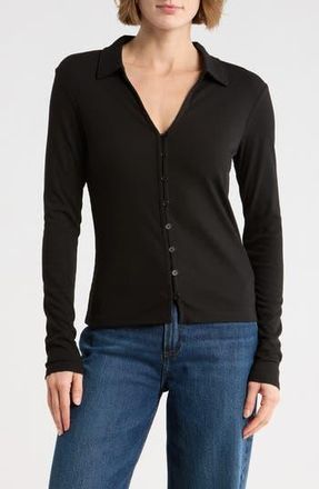 Sanctuary Johnny Collar Long Sleeve Button-Up Top in Black at Nordstrom Rack, Size X-Small