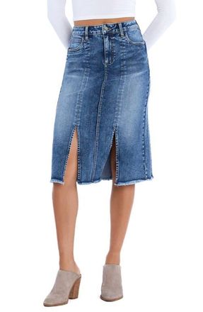 Wash Lab Denim Double Front Slit Denim Midi Skirt in Split Blue at Nordstrom, Size 25